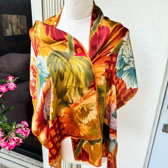 Perry Ellis Accessories - PERRY ELLIS. Rectangular Floral Silk Scarf. 15X58. Beautiful. Vibrant colours.